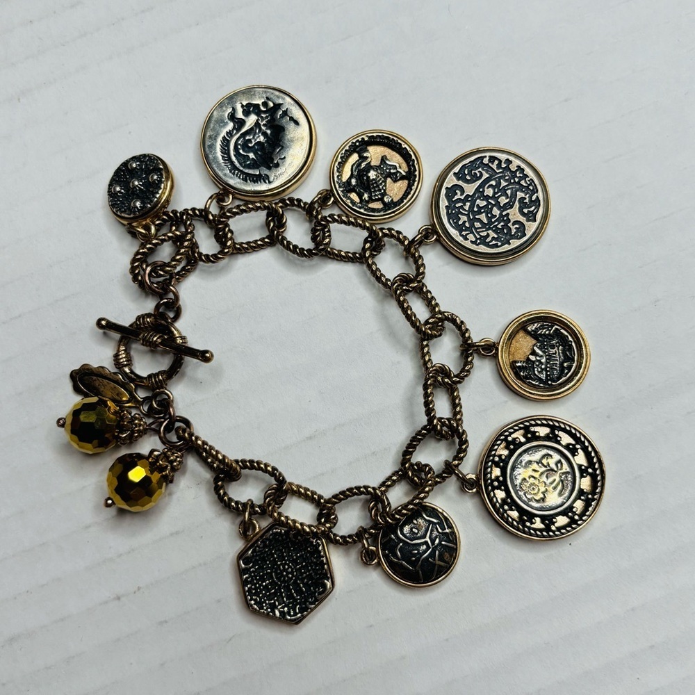AMY KAHN RUSSELL Vintage Gold Rare Coin Charm Bracelet - Picture 12 of 13
